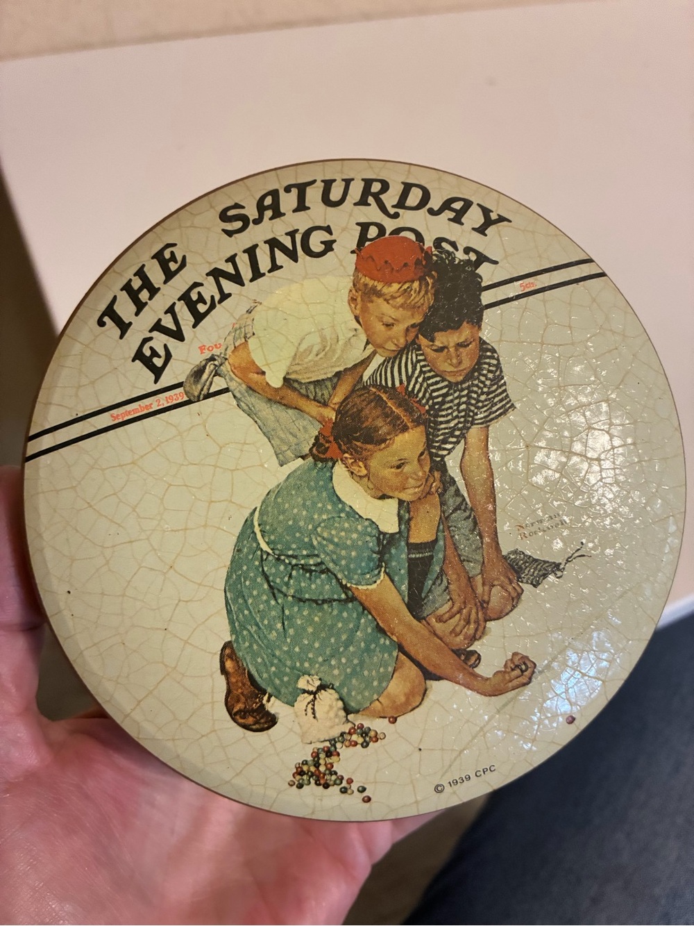 Norman Rockwell Marbles Champion Collector's Tin The Saturday Evening Post 1939